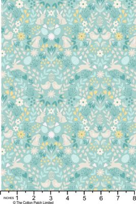 Spring Treats Fabric: Mirrored Bunny and Chicks Green (per 1/4 metre)