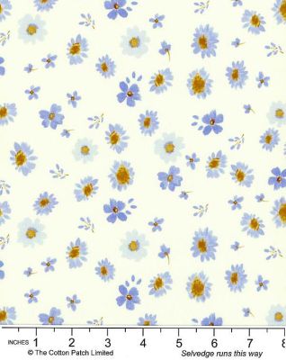 Ally Collection by Bluebellgray fabric: Zinnias Cornflower Lewis and Irene