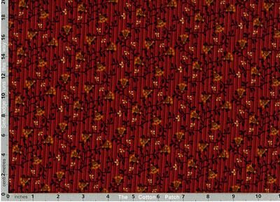 Berries and Blossoms Fabric: Heart Flower Dark Red (per 1/4 metre)