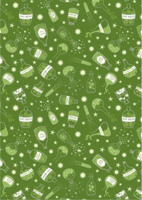 Cast a Spell Fabric Halloween Bottles Green (Silver Metallic) Lewis and Irene