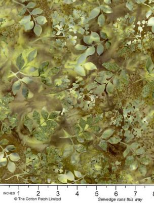 Bali Batik Handpaints Fabric: Mixed Foliage Olive (per 1/4 metre)