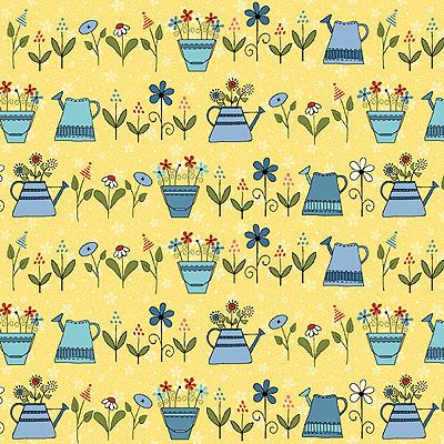 Gail Pan Designs: Watering Cans Yellow (per 1/4 metre)