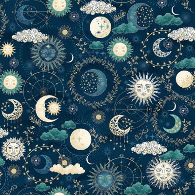 Luna Fabric: Cosmos, Blue