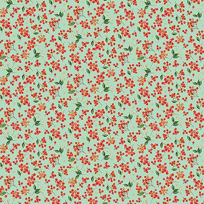 Festive Foliage fabric: Berries Teal (per 1/4 metre)