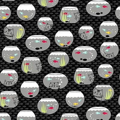 Cat in the Box Fabric: Cat Fish Black (per 1/4 metre)