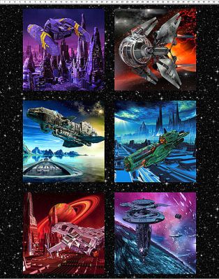 Sci Fi fabric: Scifi Blocks 54' Panel Black