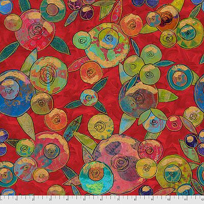 Sue Penn Flourish fabric: Blossoms Red (per 1/4 metre)