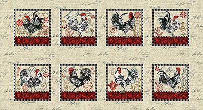 Le Poulet Fabric: Rooster Blocks 24' Panel