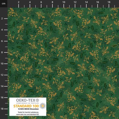 Christmas Wonders fabric: Gold on Green (per 1/4 metre)