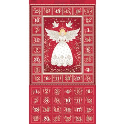 Angels fabric: Angels Advent Calendar 60cm Panel Red