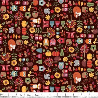 Autumn Days Fabric Icon Scatter Dark (per 1/4 metre)