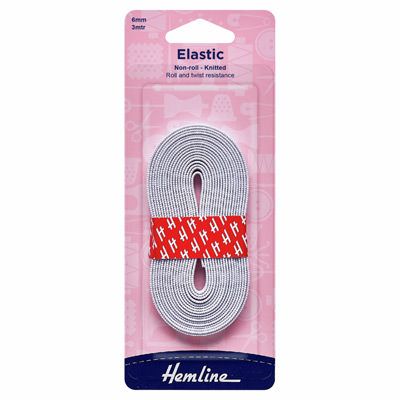 Hemline NonRoll Knitted Elastic: 6mm x 3m: white