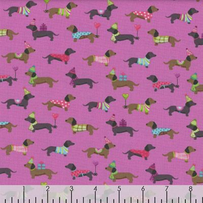 Furry Friends fabric Dachsund Dogs on Purple Makower Fabric