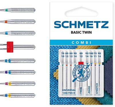 Schmetz Basic Twin Machine Needles Mixed Pack of Universal Twin Jeans and Stretch