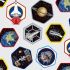 Planetary Missions Fabric: Space Patches White (per 1/4 metre)