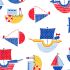 Nautical Friends Fabric: Boats White (per 1/4 metre)