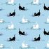 Cat in the Box Fabric: Cats & Ribbons Aqua (per 1/4 metre)