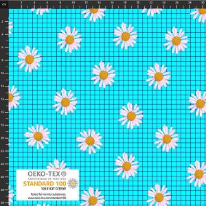 Radiate Life fabrics: Large Daisy on Turquoise Grid | 