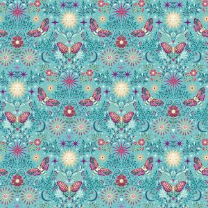 Luna Fabric: Night Garden, Teal | 