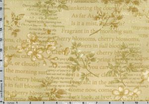 Cherry Blossoms: Cherry Blossom & Text on Green (per 1/4 metre) | 