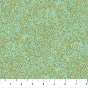 Ginkgo Garden fabric: Shimmer Leaves Turquoise Northcott | 