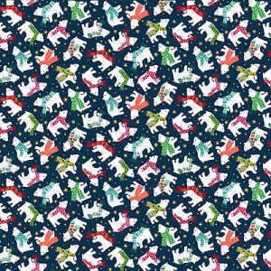 Santa Express fabric: Polar Bears Navy (per 1/4 metre) | 