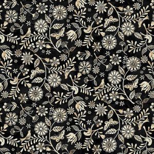 Le Poulet Fabric: Small Wildflowers Black (per 1/4 metre) | 