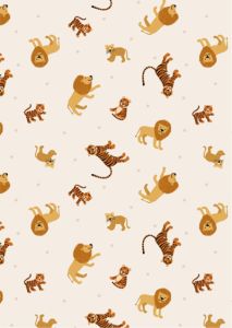 Small Things Wild Animals Fabric: Lions and Tigers Cream | 