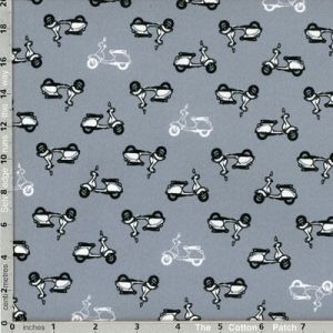 Sevenberry Prints Fabric: Mopeds Grey (per 1/4 metre) | 