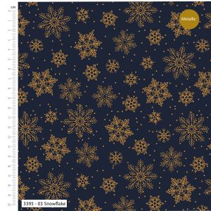 Simply Christmas Metallic fabric: Snowflakes, Blue, Gold | 