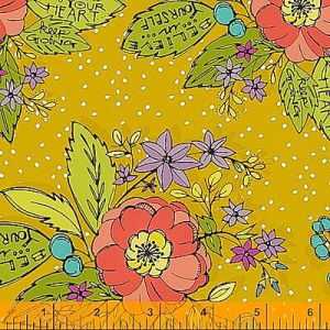 Buttons and Blooms fabric: Grandma Sharon's Bouquet Curry (per 1/4 metre) | 