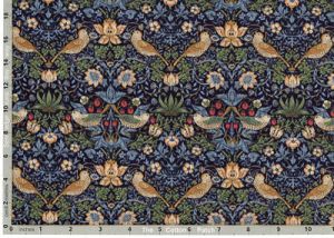 William Morris Kelmscott Fabric: Mini Strawberry Thief Navy (per 1/4 metre) | 