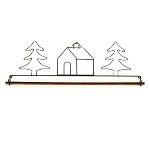 Patchwork Quilt Wire Hanger  Schoolhouse & Evergreen Tree 16' | 