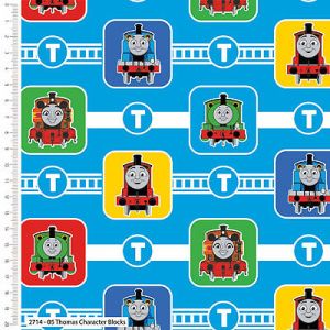 Thomas and Friends Fabric: Character Blocks Blue (per 1/4 metre) | 