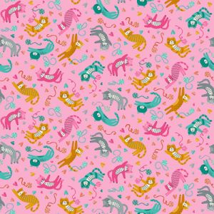 Whiskers Fabric Makower Playful Cats Pink | 