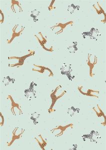 Small Things Wild Animals Fabric: Giraffes and Zebras Mint | 