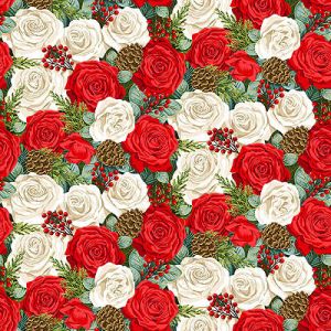 Classic Foliage fabric: Christmas Roses Multi (per 1/4 fabric) | 