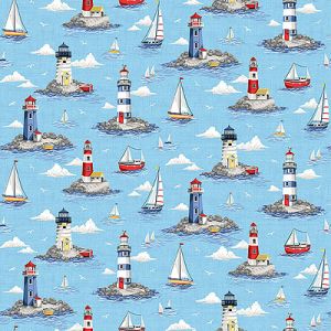 Nautical Fabric: Lighthouses Sky (per 1/4 metre) | 