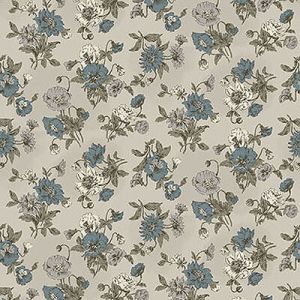 Nature's Harmony Fabric: Gentle Flowers Teal on Grey (per 1/4 metre) | 