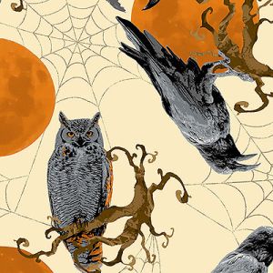 Mystery Manor Halloween fabric: Fright Flight Cream (per 1/4 metre) | 