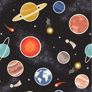 Space Glow Fabric Glow Planets on Black (Glow in the Dark) Lewis and Irene | 