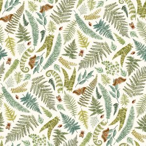 Wild Harvest fabric: Ferns and Moths, White | 