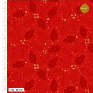 Simply Christmas Metallic fabric: Holly, Red, Gold | 