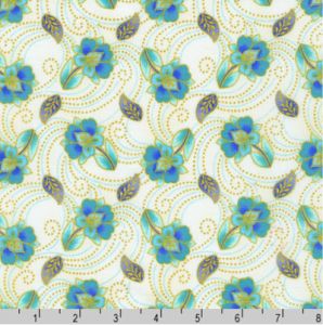 Jaikumari Fabric: Flower Motif Cream (per 1/4 metre) | 