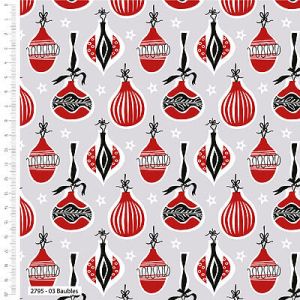 V&A A Christmas Wish fabric: Baubles Grey (per 1/4 metre) | 