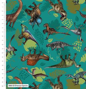 Blast from the Past fabric: Dinosaur Species Teal (per 1/4 metre) | 