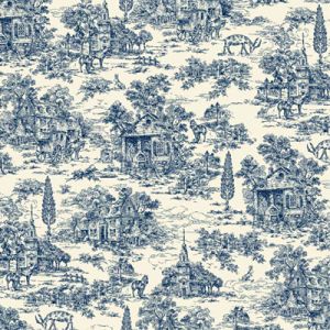 Traditional Quilt Back:Farmhouse Scene Blue/White (per 1/4 metre) | 