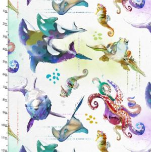 Shining Sea fabric: Allover Sea Life White | 