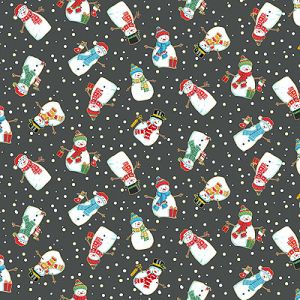 Merry Christmas fabric: Snowmen Dark Grey (per 1/4 metre) | 