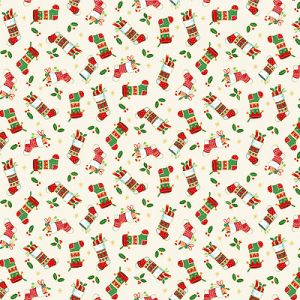 Merry Christmas fabric: Stockings Cream (per 1/4 metre) | 